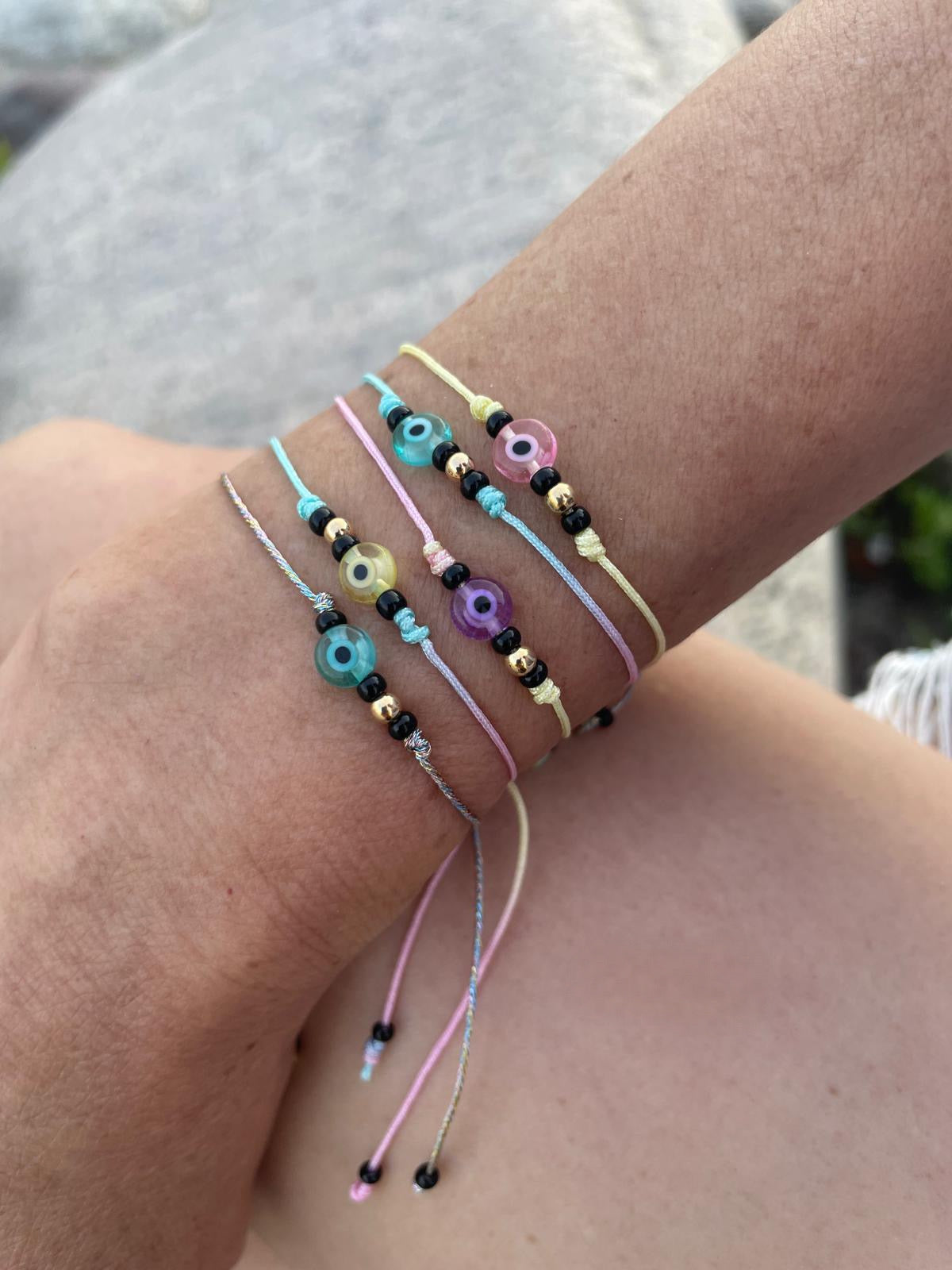 Pastel shades evil eye friendship bracelets