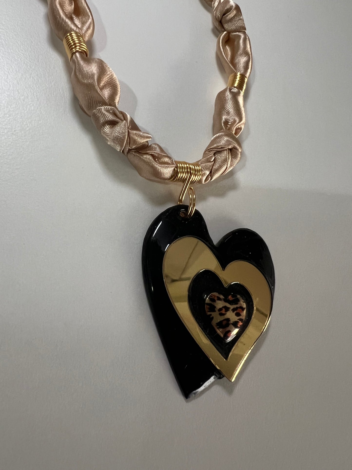 Triple Heart Pendant Bandanna Necklace