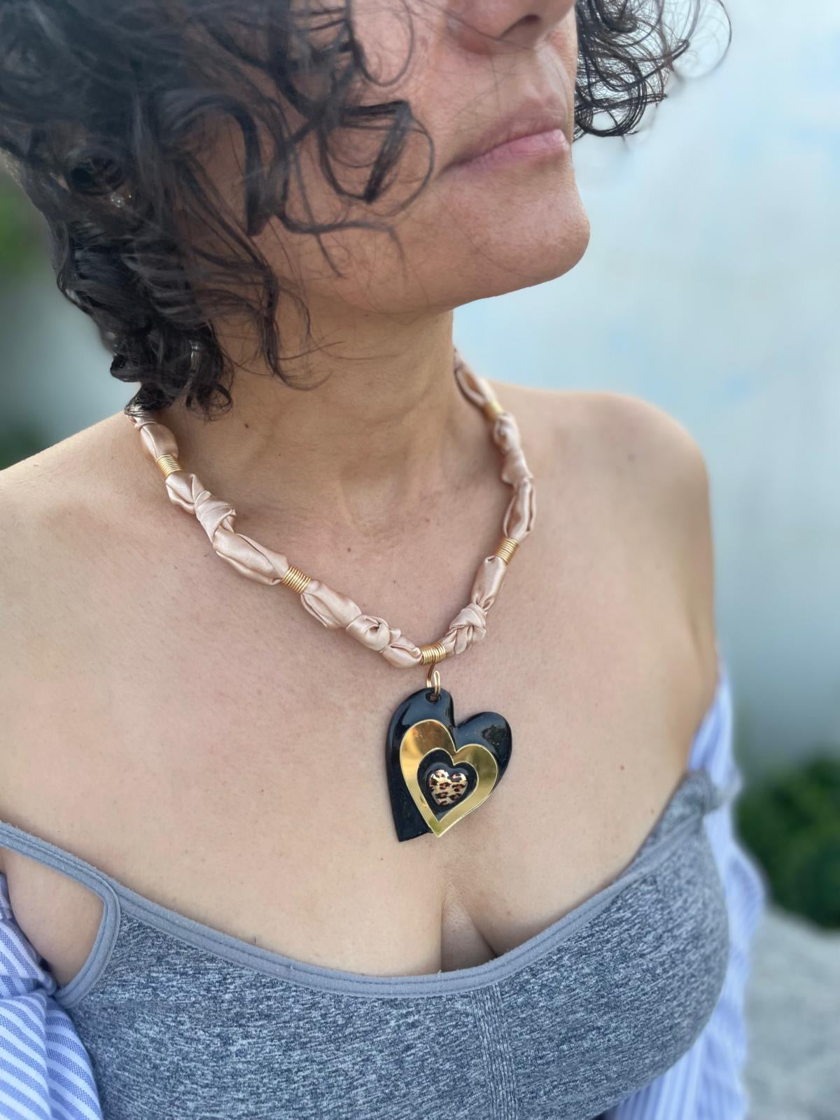 Triple Heart Pendant Bandanna Necklace