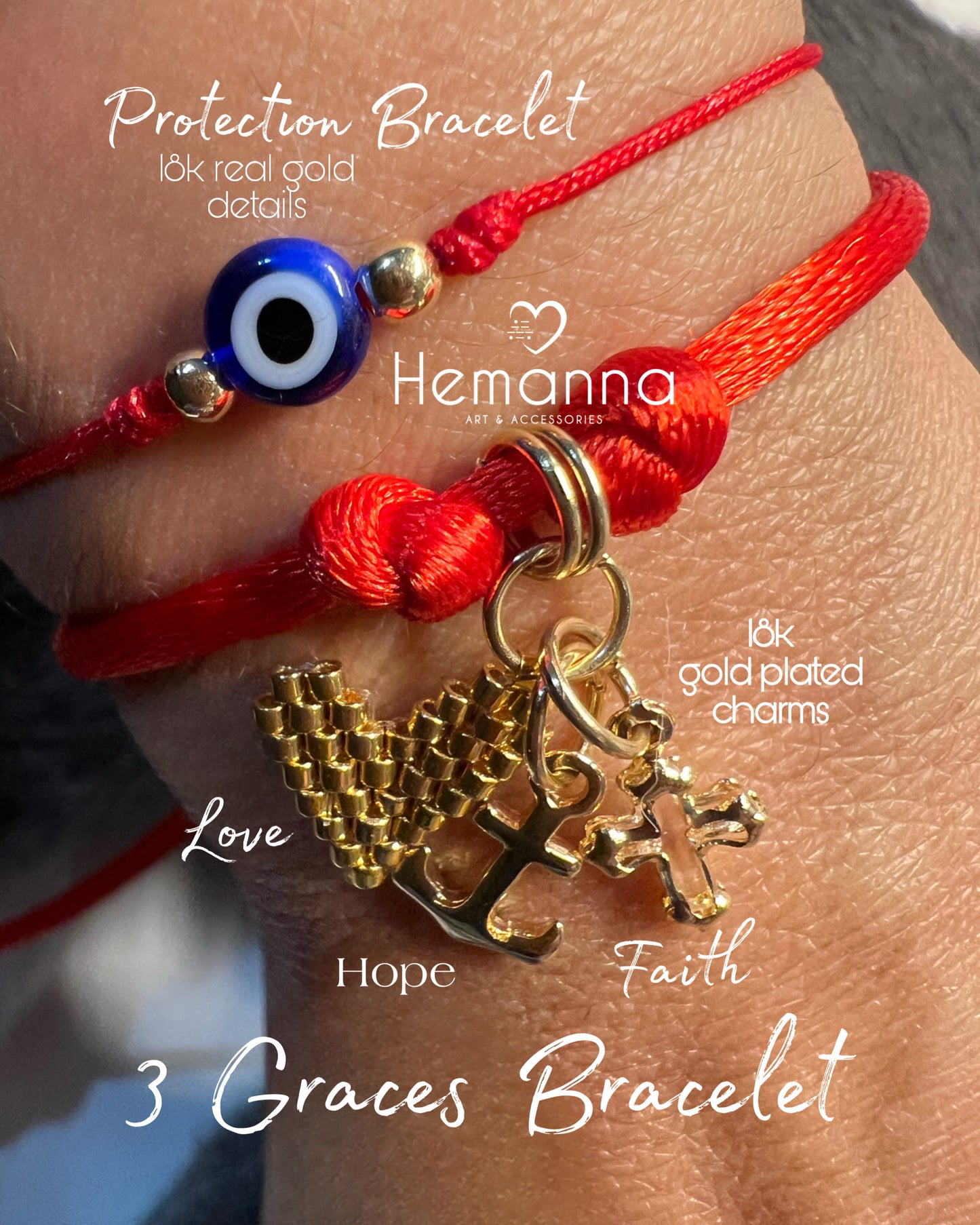 3 Graces Red Cord Bracelet – Love, Hope & Faith