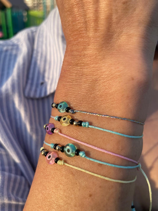 Pastel shades evil eye friendship bracelets