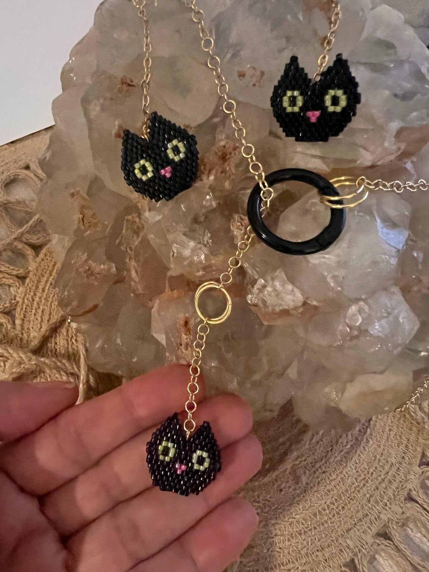 BEADED BLACK KITTIES