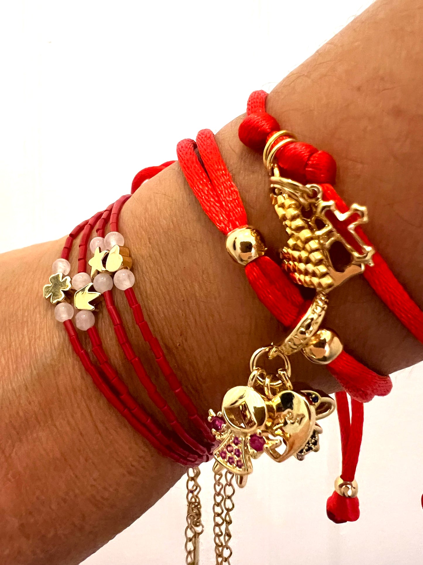 Red bugles beaded Charms Bracelets – Heart, Star, Clover & Crown