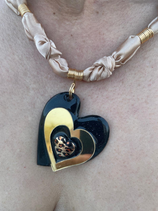 Triple Heart Pendant Bandanna Necklace
