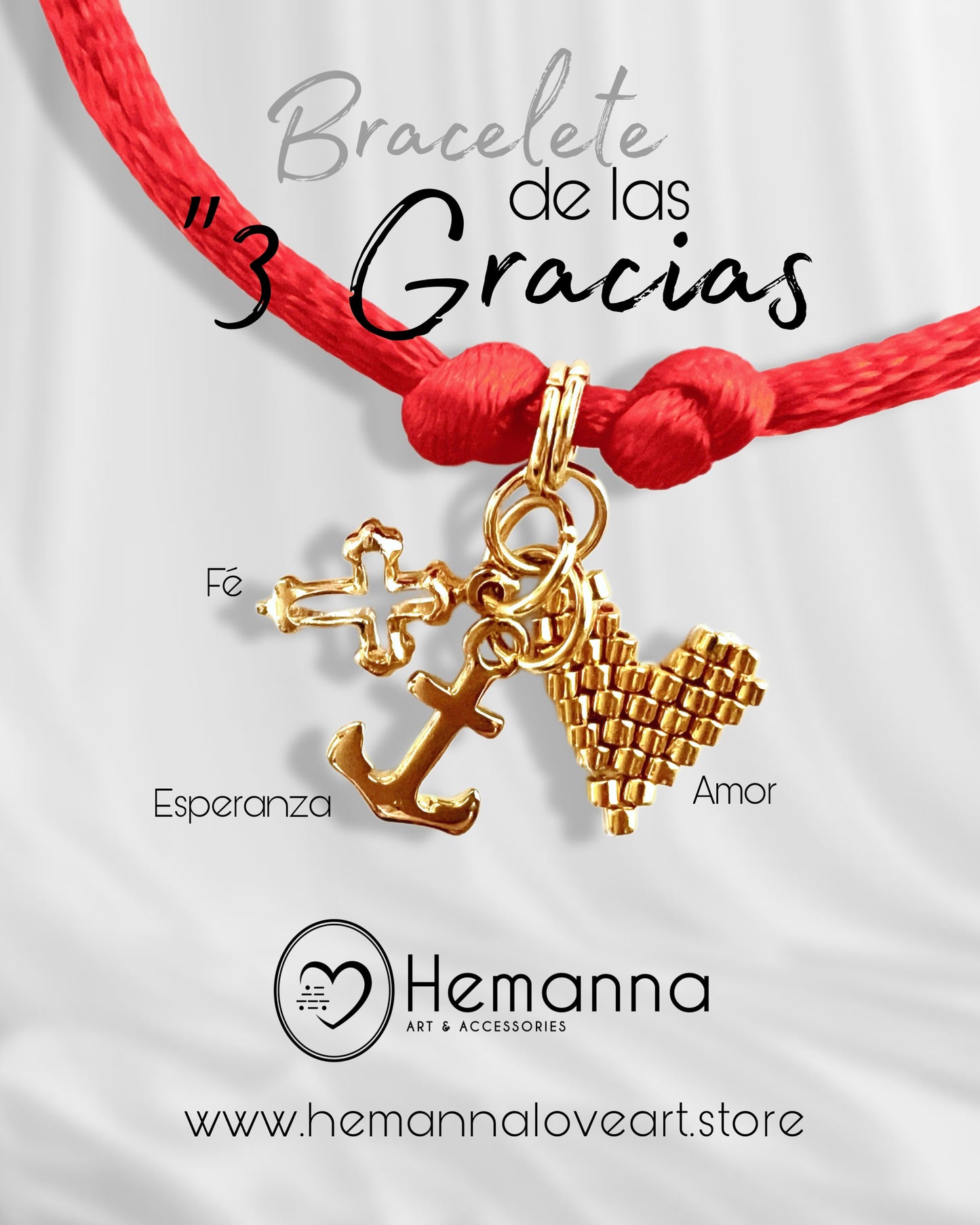 3 Graces Red Cord Bracelet – Love, Hope & Faith