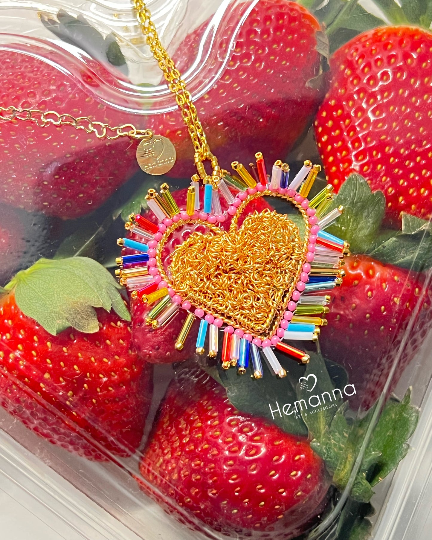 Red & Gold Statement Heart Pendant Necklace