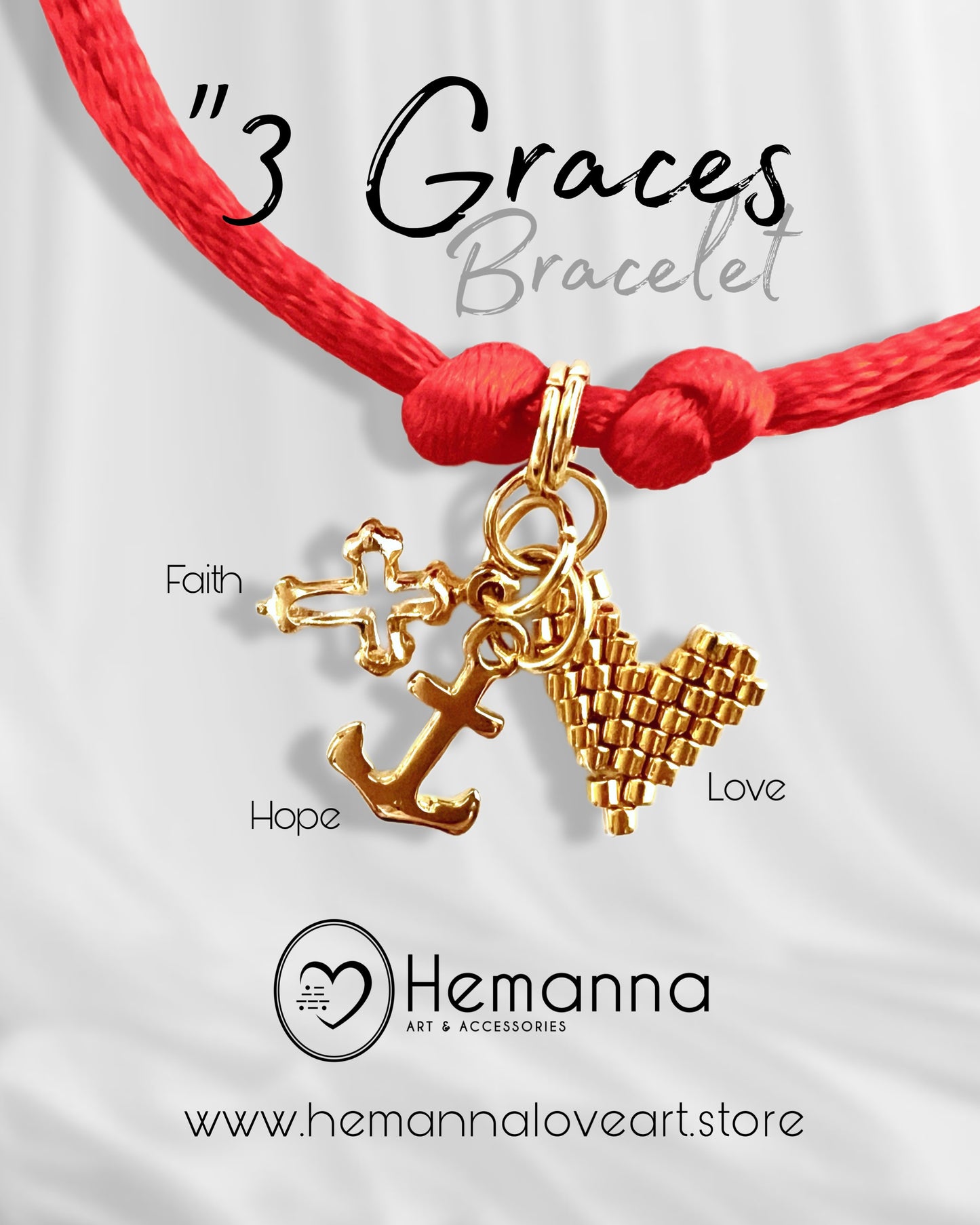 3 Graces Red Cord Bracelet – Love, Hope & Faith