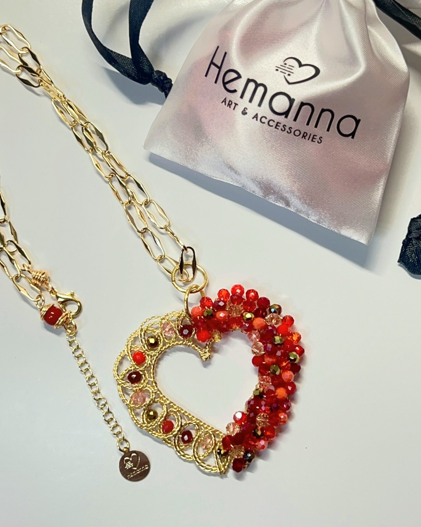 Red Filigree Heart Statement Necklace – 18K Gold Plated Wire Beaded Maxi Pendant | Bold Romantic Jewelry | Spread the Love Collection
