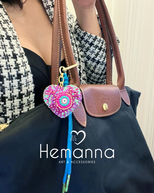 Handmade Beaded Heart Evil Eye Keychain