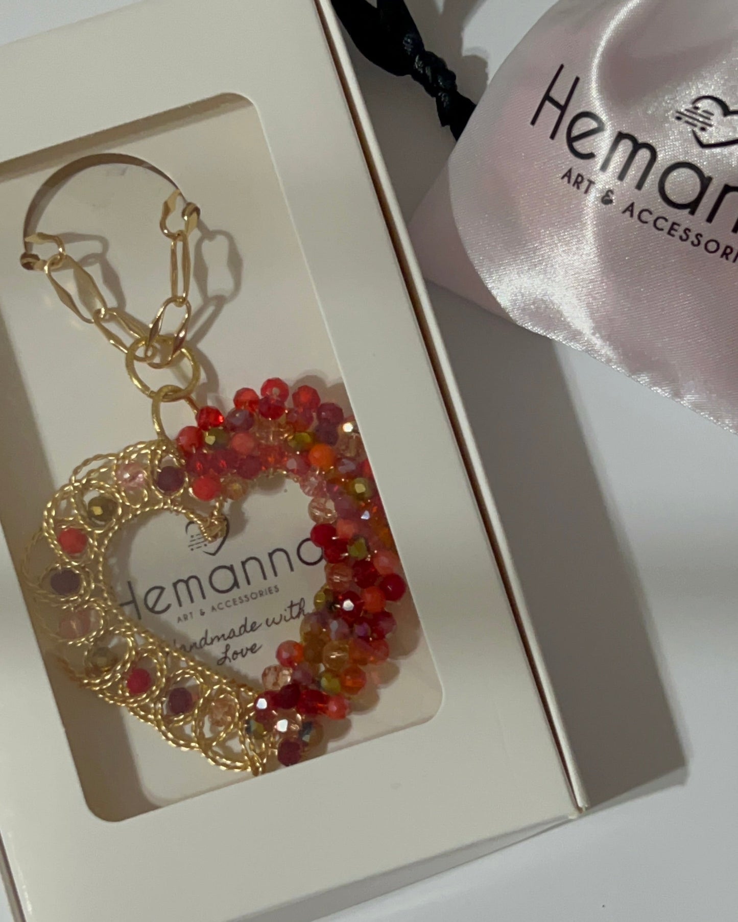 Red Filigree Heart Statement Necklace – 18K Gold Plated Wire Beaded Maxi Pendant | Bold Romantic Jewelry | Spread the Love Collection