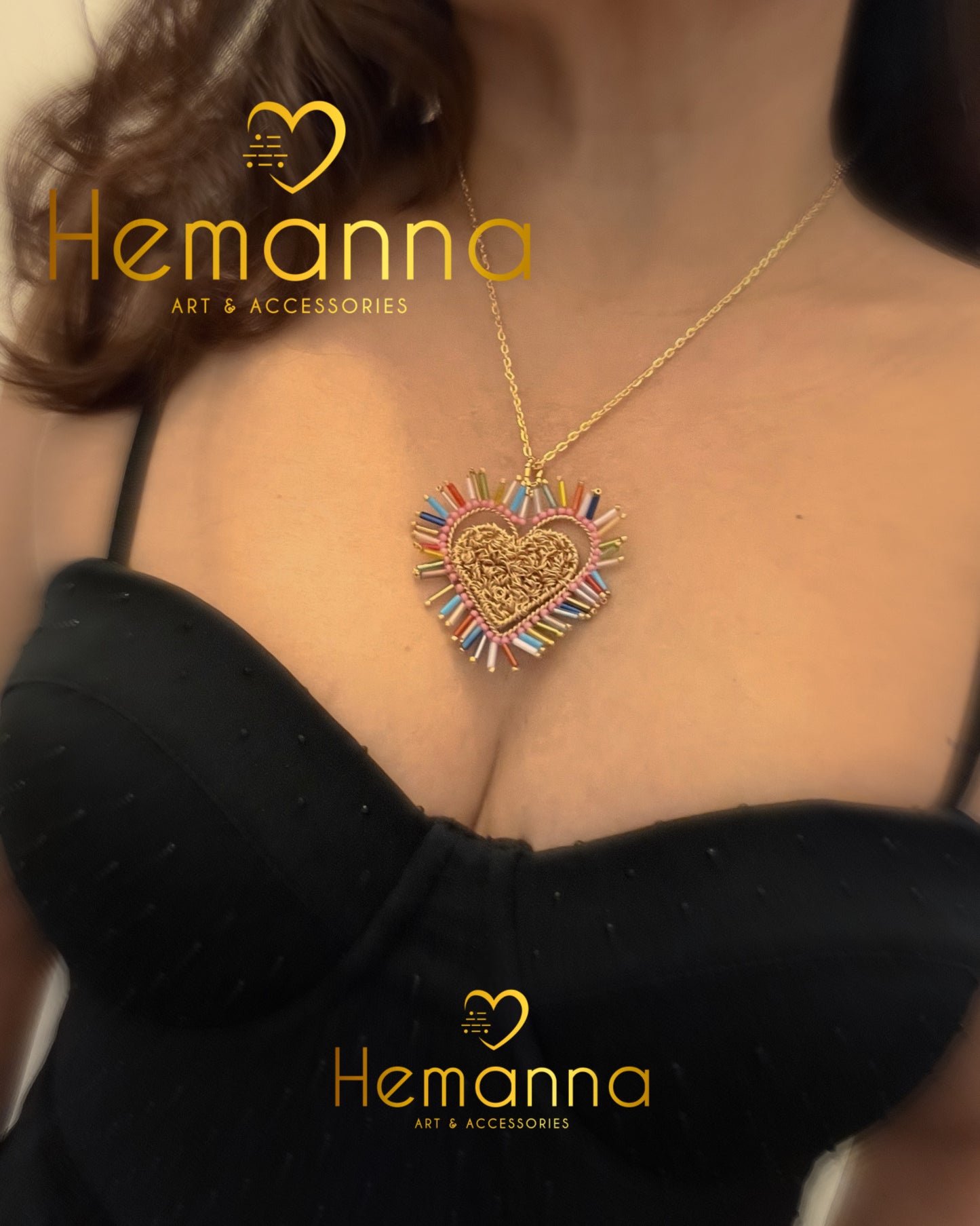 Red & Gold Statement Heart Pendant Necklace