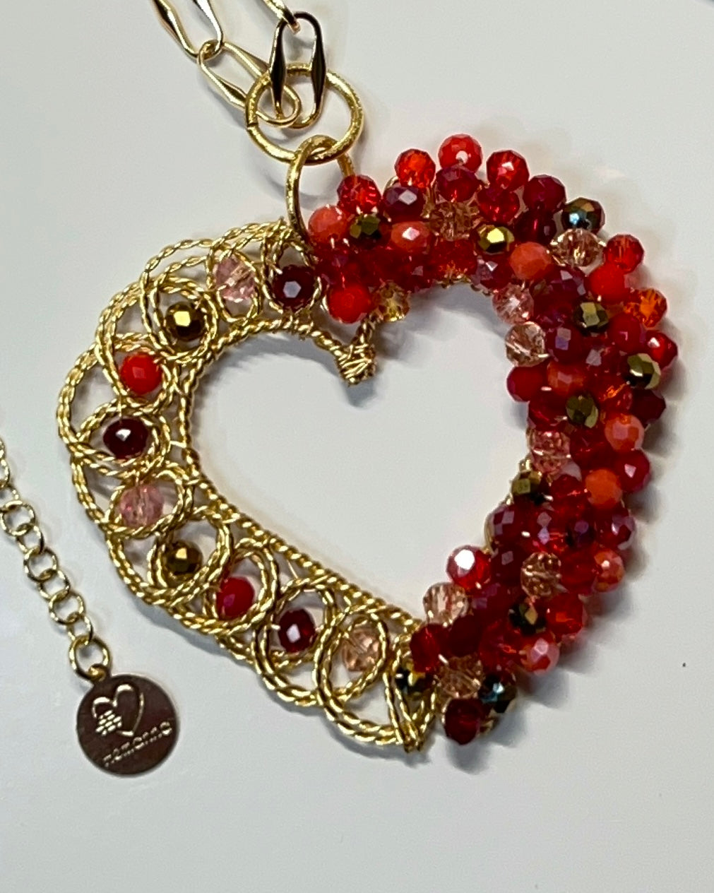 Red Filigree Heart Statement Necklace – 18K Gold Plated Wire Beaded Maxi Pendant | Bold Romantic Jewelry | Spread the Love Collection