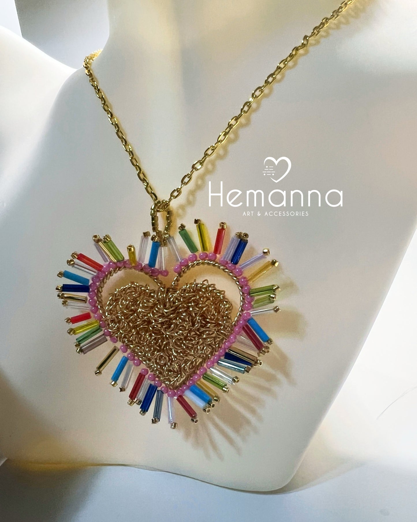 Red & Gold Statement Heart Pendant Necklace