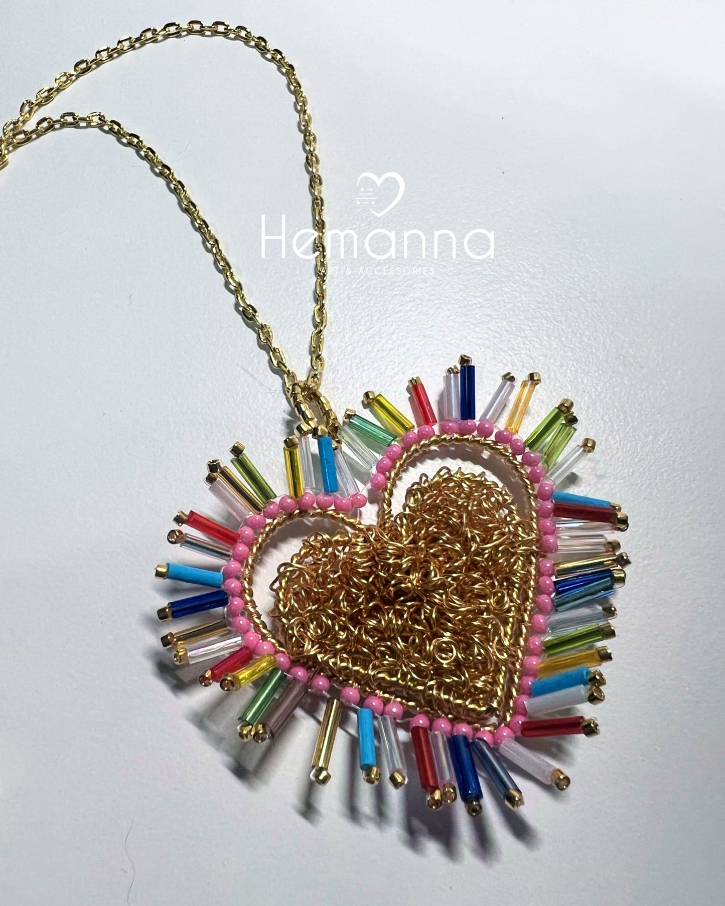 Red & Gold Statement Heart Pendant Necklace