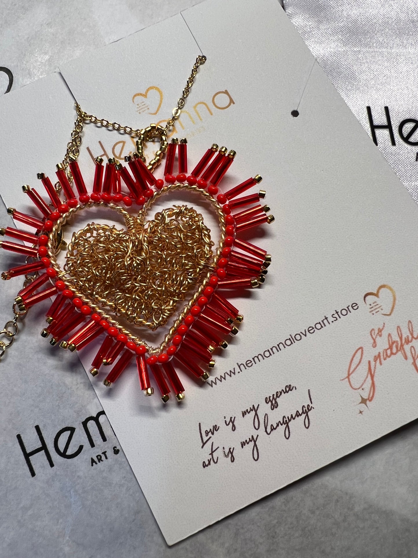 Red & Gold Statement Heart Pendant Necklace