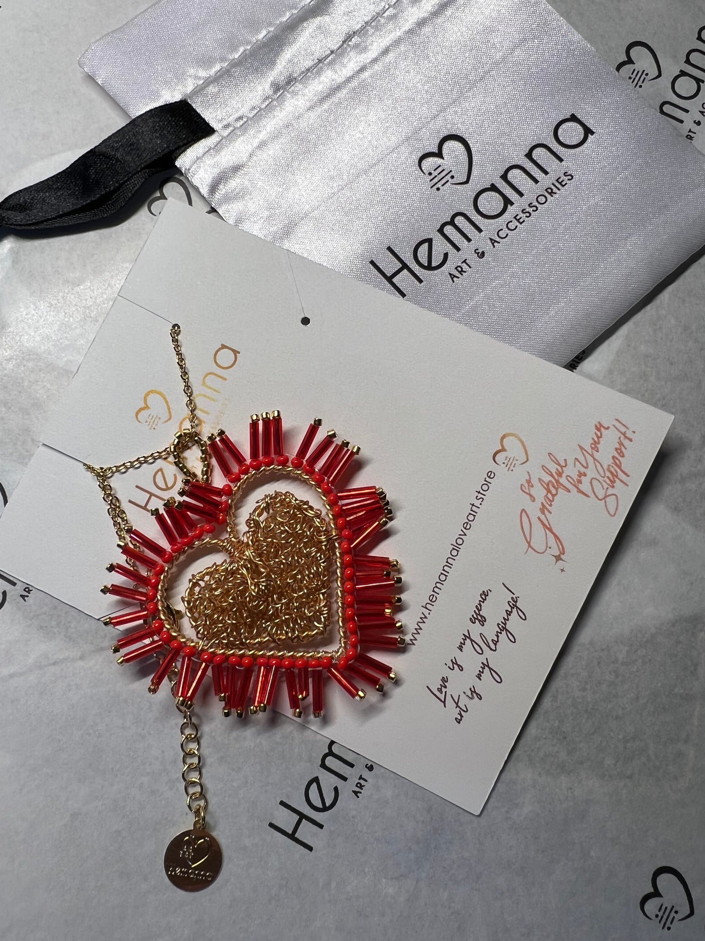 Red & Gold Statement Heart Pendant Necklace
